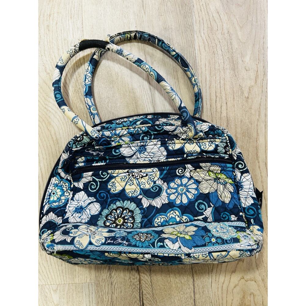 Vera Bradley Blue Floral Satchel Zip Top Double Handles w/ Inner Pockets - Picture 2 of 7
